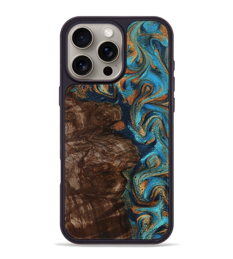 iPhone 16 Pro Max Wood Phone Case - Ciji (Teal & Gold, 792858)