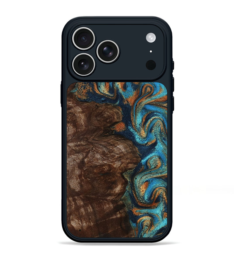 iPhone 17 Pro Max Wood Phone Case - Ciji (Teal & Gold, 792858)