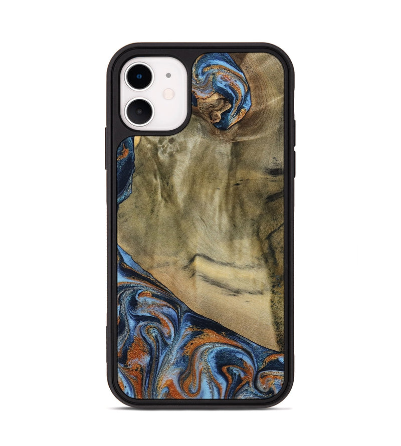 iPhone 11 Wood Phone Case - Bud (Teal & Gold, 792948)