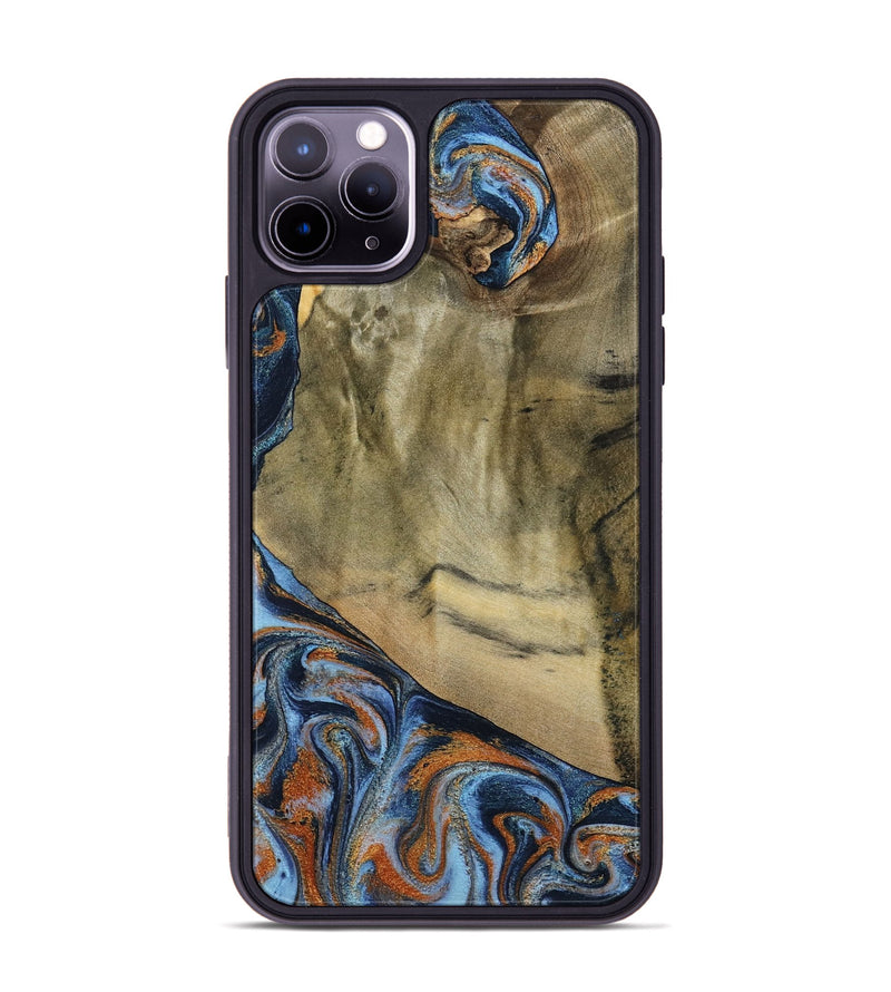 iPhone 11 Pro Max Wood Phone Case - Bud (Teal & Gold, 792948)