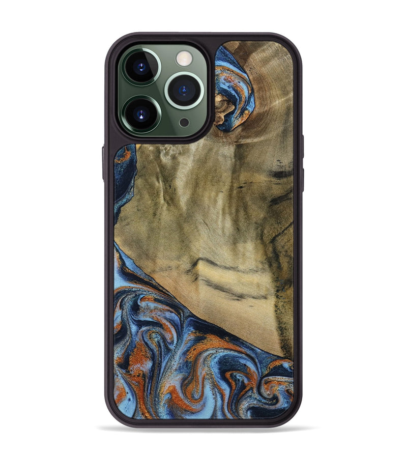 iPhone 13 Pro Max Wood Phone Case - Bud (Teal & Gold, 792948)