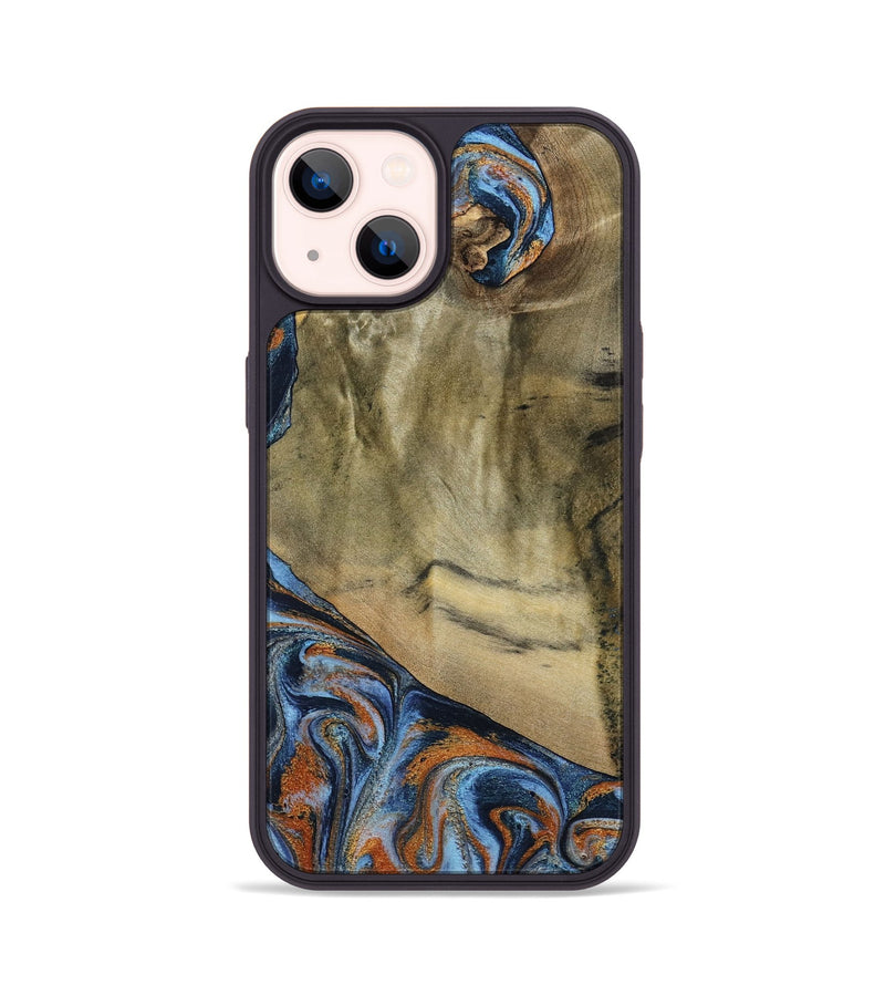 iPhone 14 Wood Phone Case - Bud (Teal & Gold, 792948)