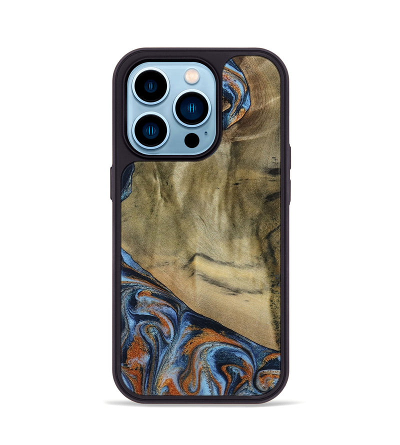 iPhone 14 Pro Wood Phone Case - Bud (Teal & Gold, 792948)