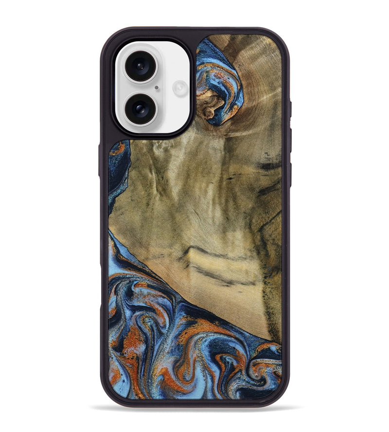 iPhone 16 Plus Wood Phone Case - Bud (Teal & Gold, 792948)