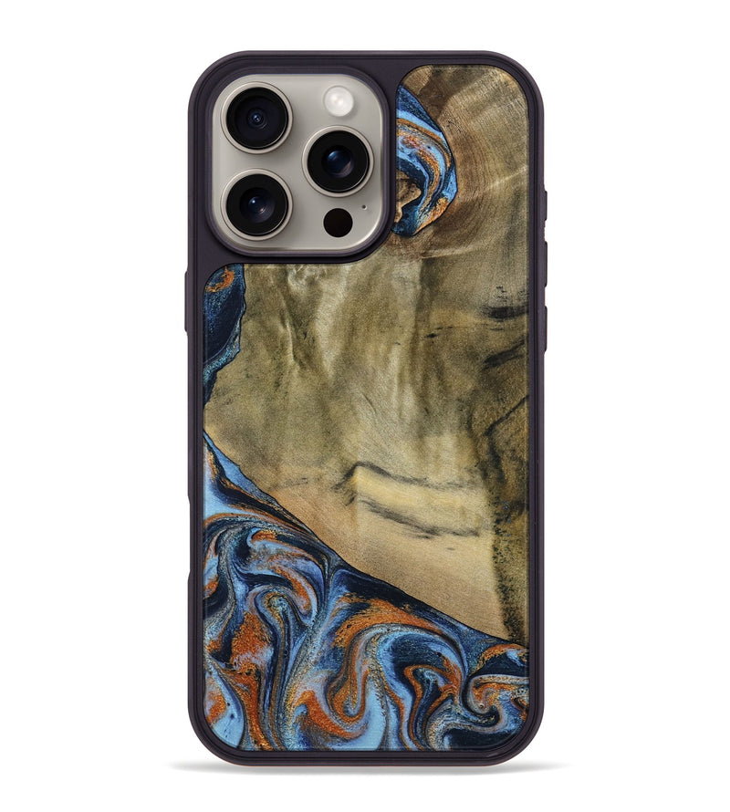 iPhone 16 Pro Max Wood Phone Case - Bud (Teal & Gold, 792948)
