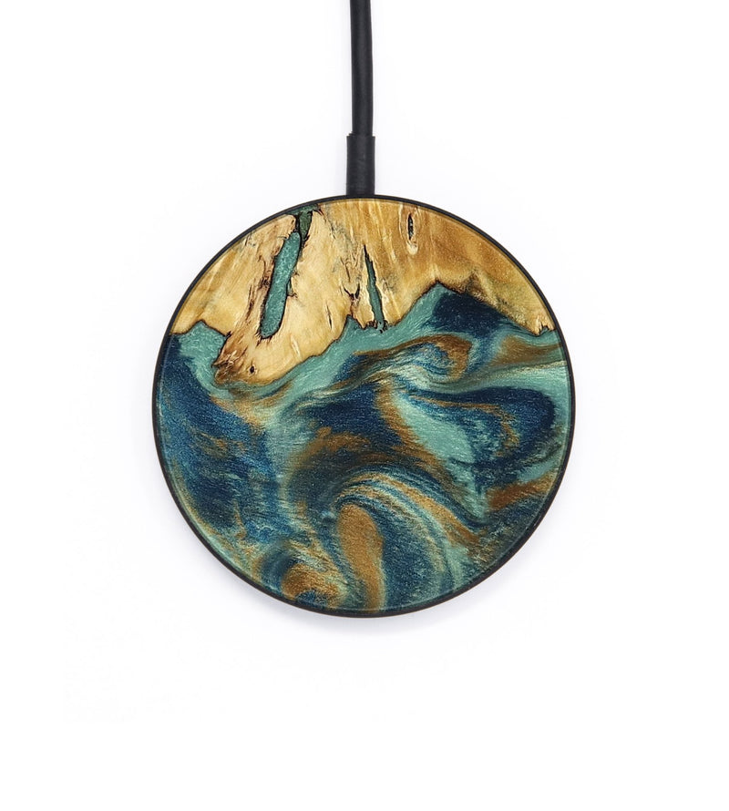 Circle Wood Wireless Charger - Livia (Teal & Gold, 792949)