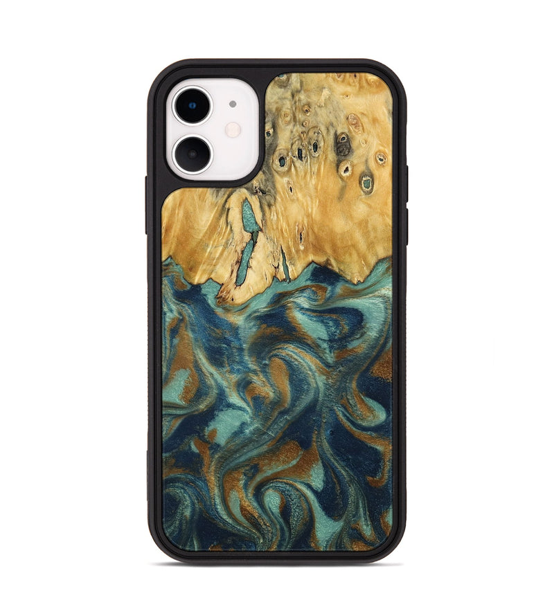 iPhone 11 Wood Phone Case - Livia (Teal & Gold, 792949)