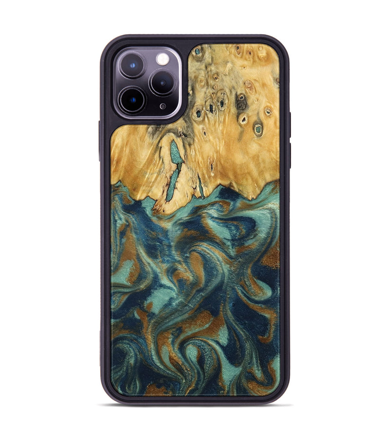 iPhone 11 Pro Max Wood Phone Case - Livia (Teal & Gold, 792949)