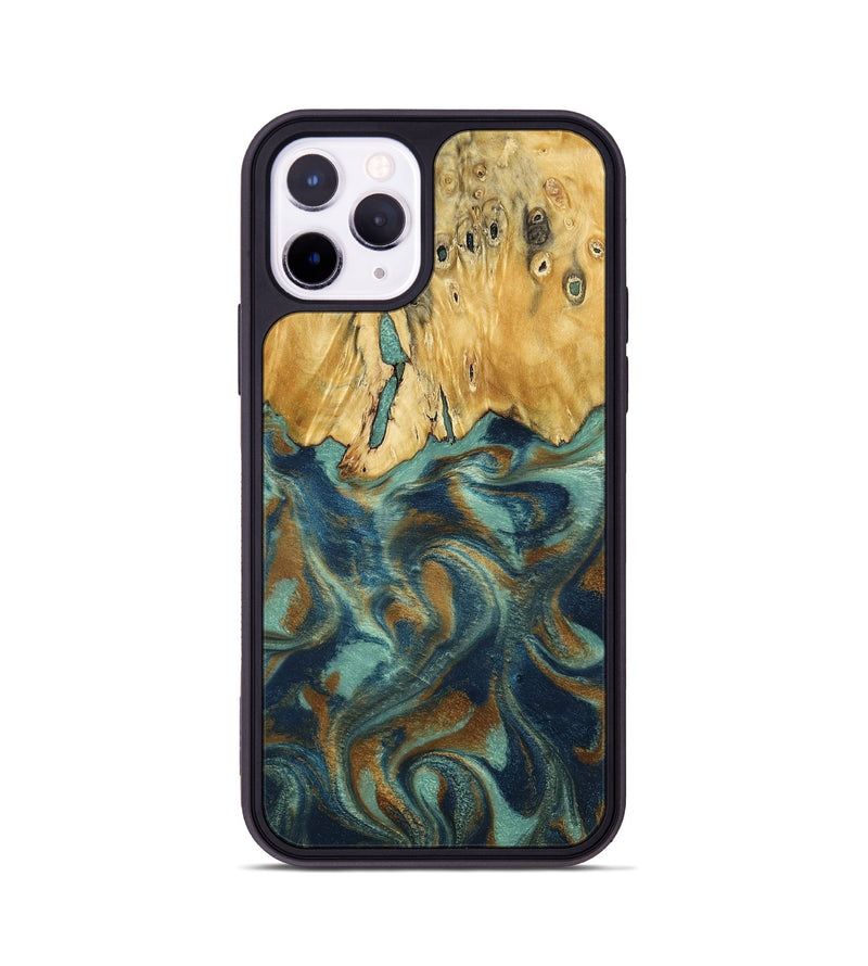 iPhone 11 Pro Wood Phone Case - Livia (Teal & Gold, 792949)
