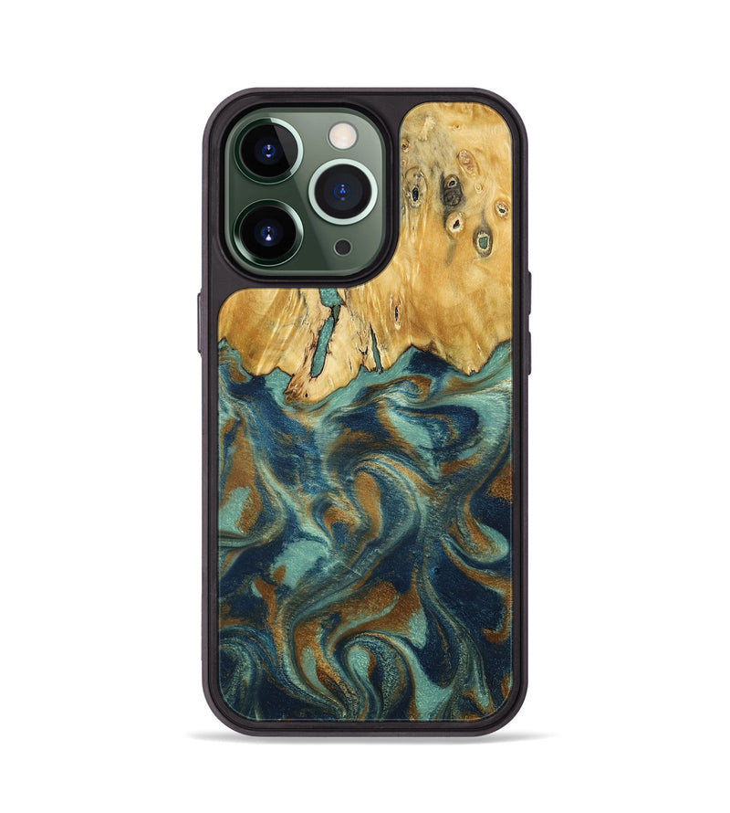 iPhone 13 Pro Wood Phone Case - Livia (Teal & Gold, 792949)