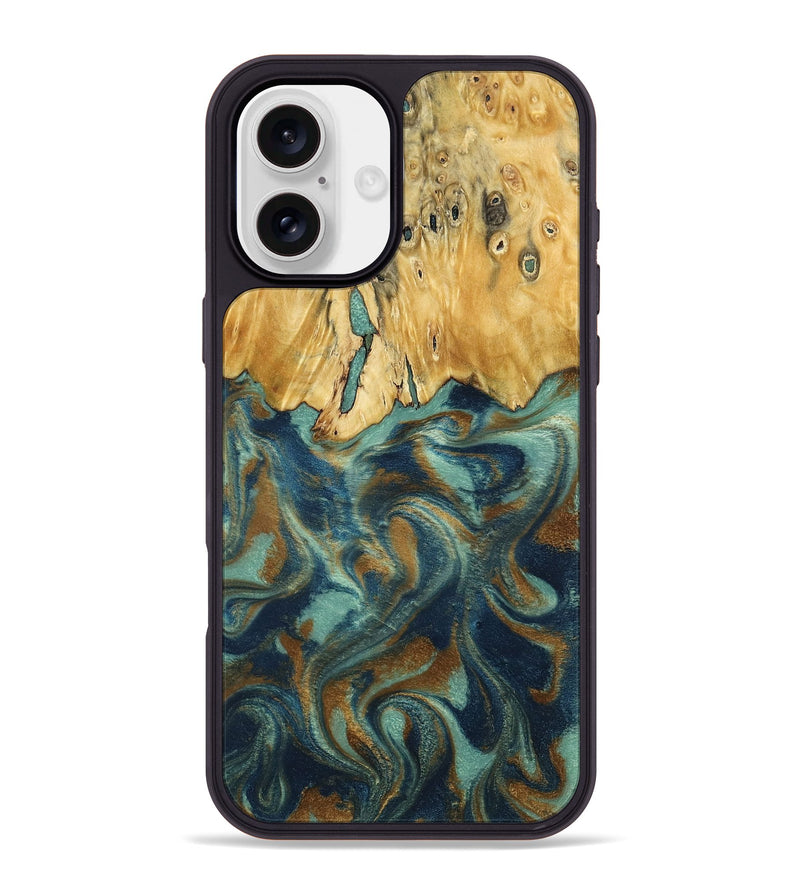 iPhone 16 Plus Wood Phone Case - Livia (Teal & Gold, 792949)