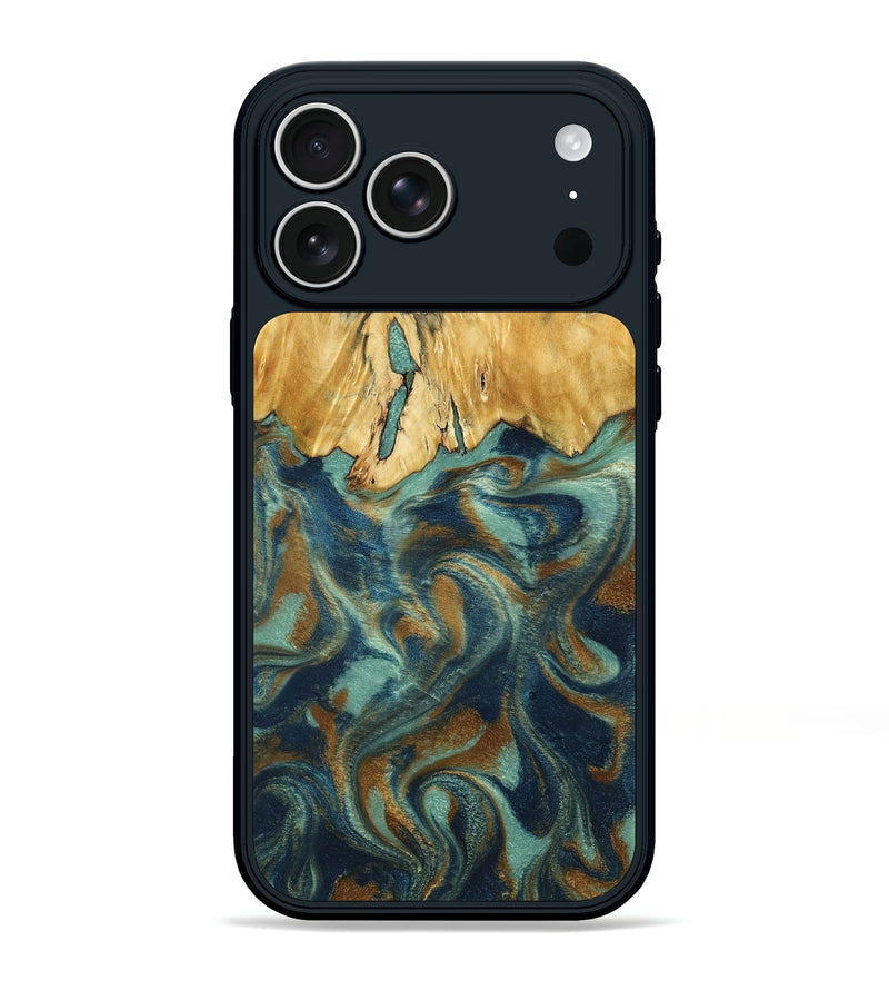 iPhone 17 Pro Max Wood Phone Case - Livia (Teal & Gold, 792949)