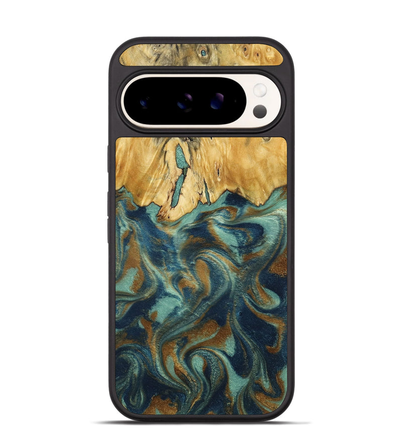 Pixel 9 Pro Wood Phone Case - Livia (Teal & Gold, 792949)