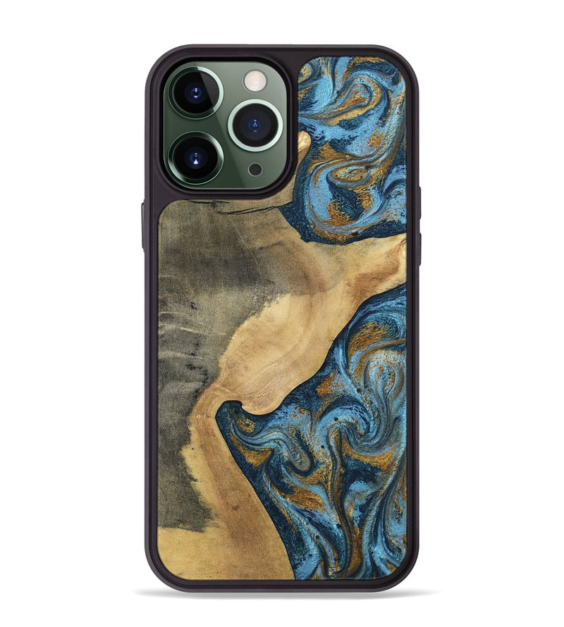 iPhone 13 Pro Max Wood Phone Case - Mack (Teal & Gold, 793032)