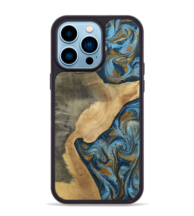iPhone 14 Pro Max Wood Phone Case - Mack (Teal & Gold, 793032)