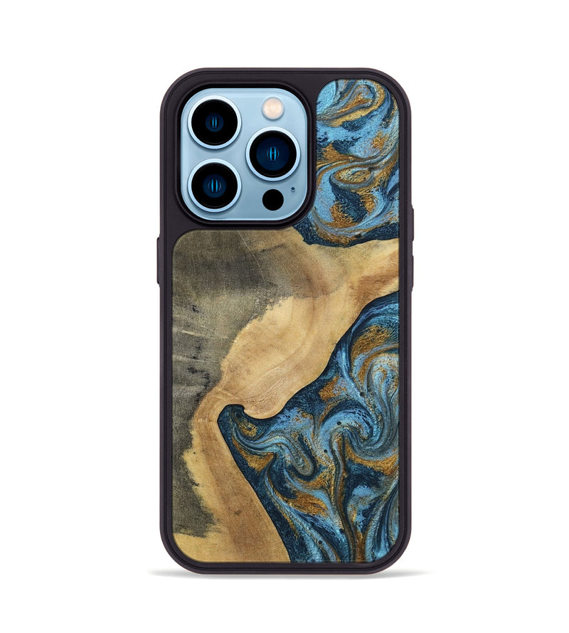 iPhone 14 Pro Wood Phone Case - Mack (Teal & Gold, 793032)