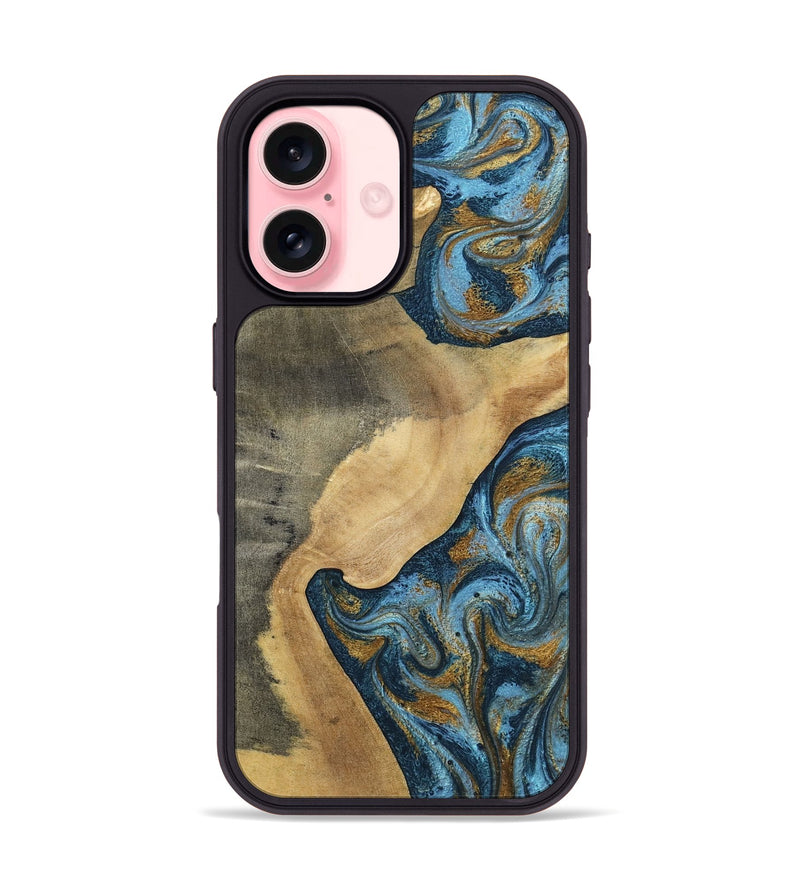 iPhone 16 Wood Phone Case - Mack (Teal & Gold, 793032)