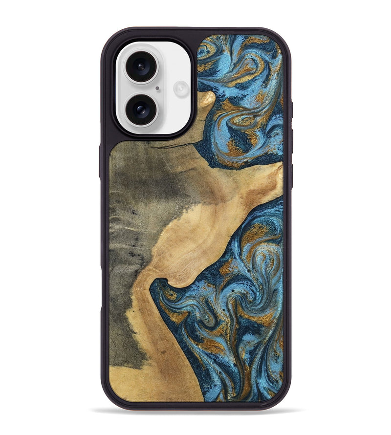 iPhone 16 Plus Wood Phone Case - Mack (Teal & Gold, 793032)