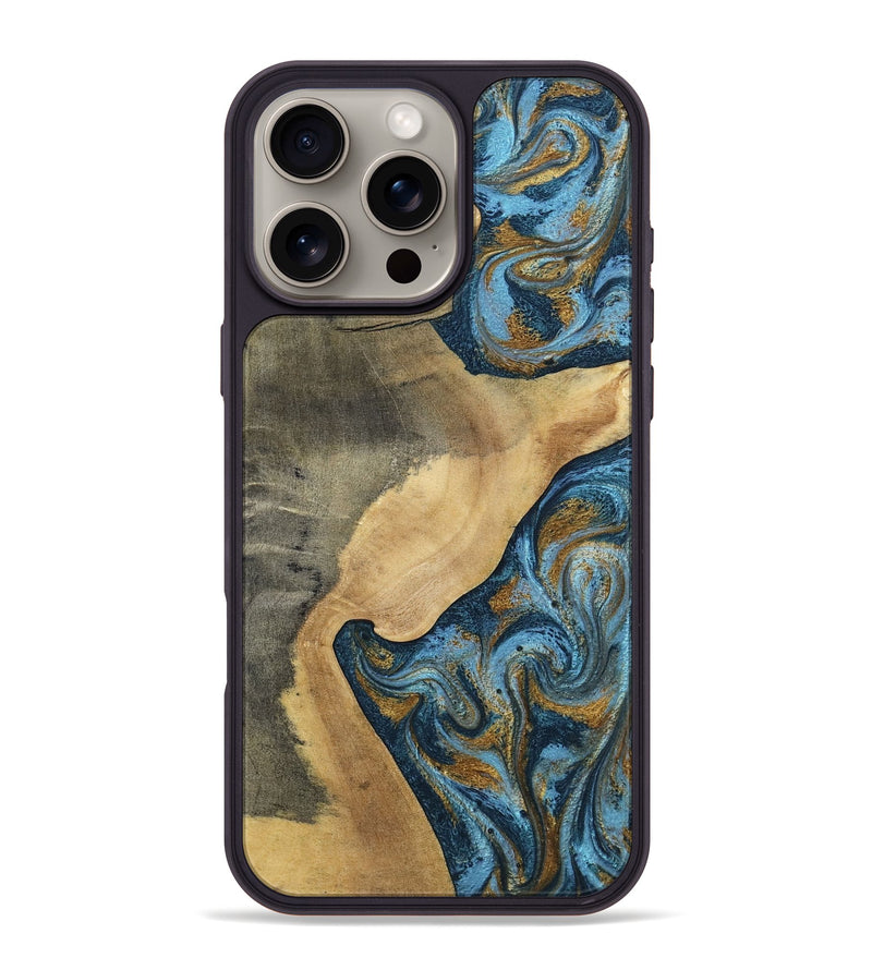 iPhone 16 Pro Max Wood Phone Case - Mack (Teal & Gold, 793032)
