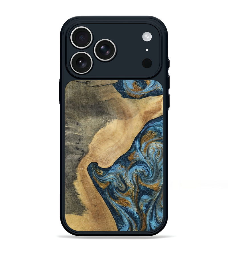 iPhone 17 Pro Max Wood Phone Case - Mack (Teal & Gold, 793032)