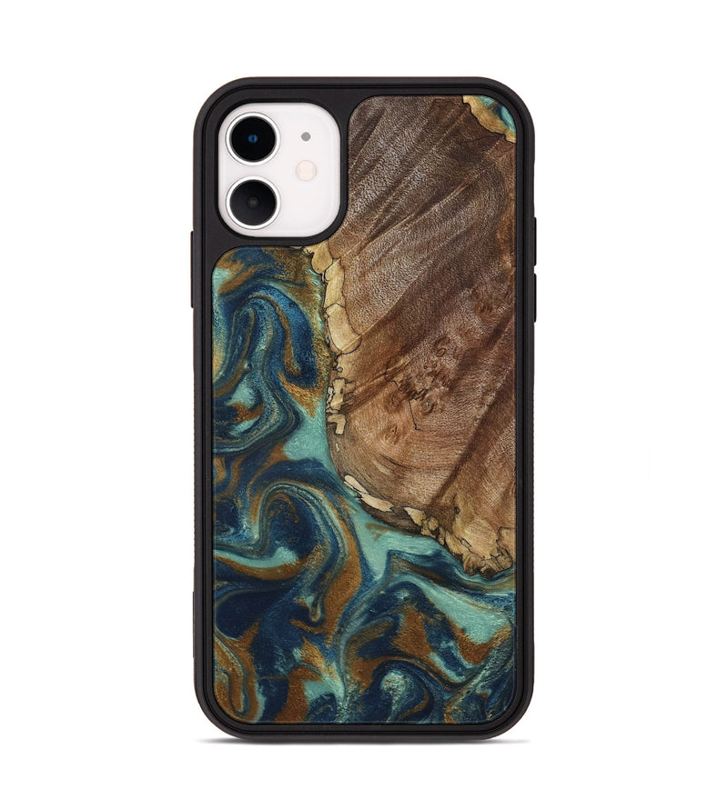 iPhone 11 Wood Phone Case - Ike (Teal & Gold, 793065)