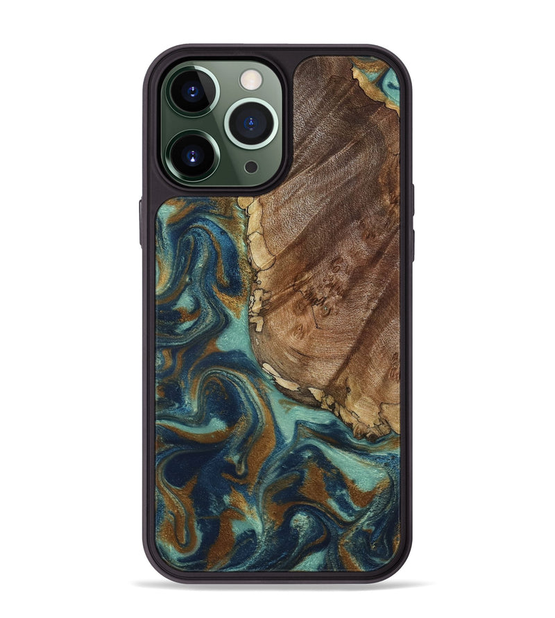 iPhone 13 Pro Max Wood Phone Case - Ike (Teal & Gold, 793065)
