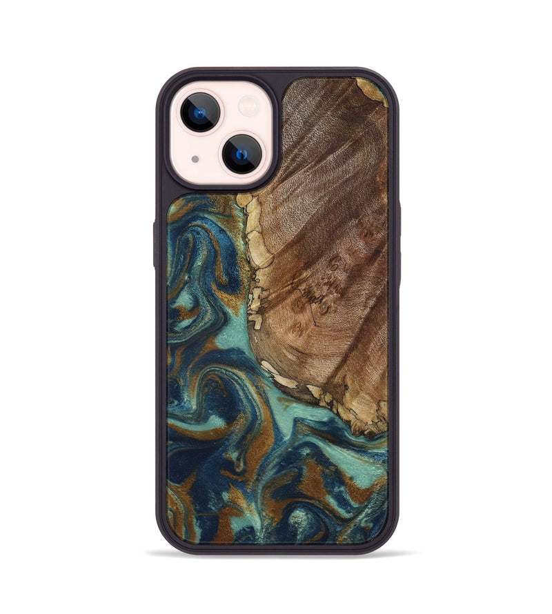 iPhone 14 Wood Phone Case - Ike (Teal & Gold, 793065)