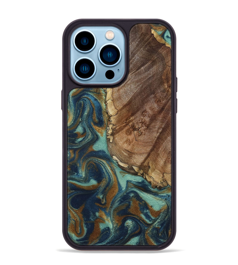iPhone 14 Pro Max Wood Phone Case - Ike (Teal & Gold, 793065)