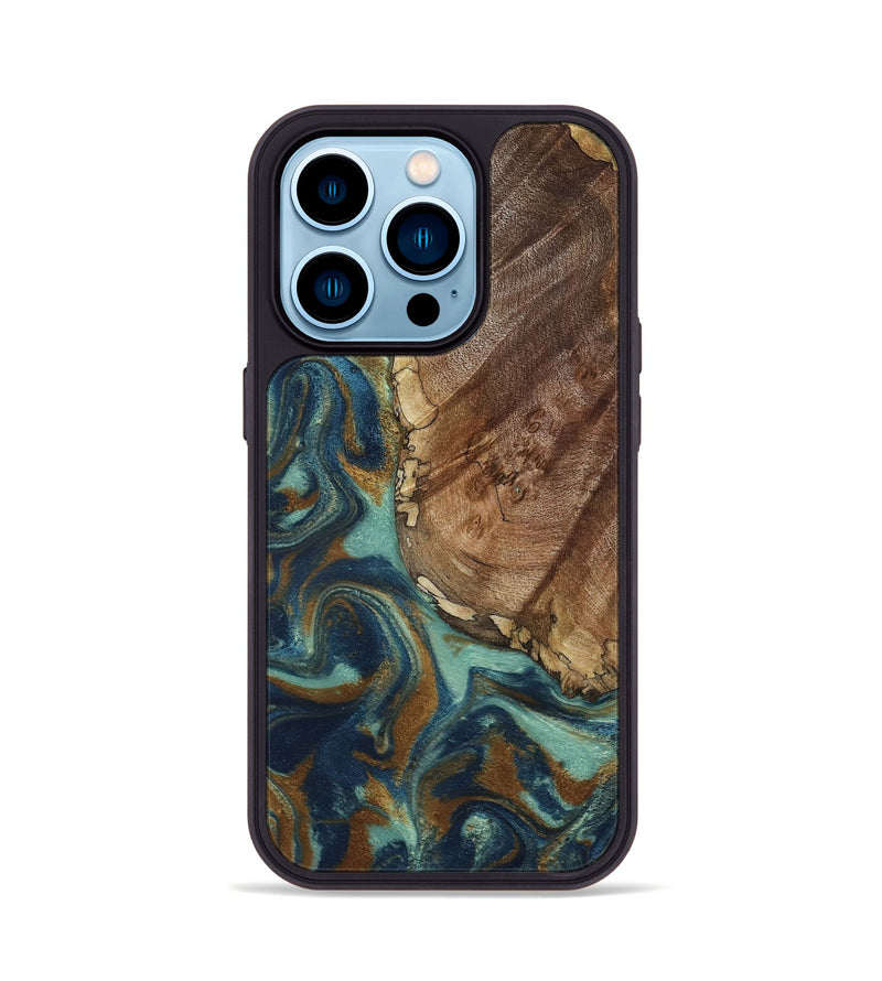 iPhone 14 Pro Wood Phone Case - Ike (Teal & Gold, 793065)