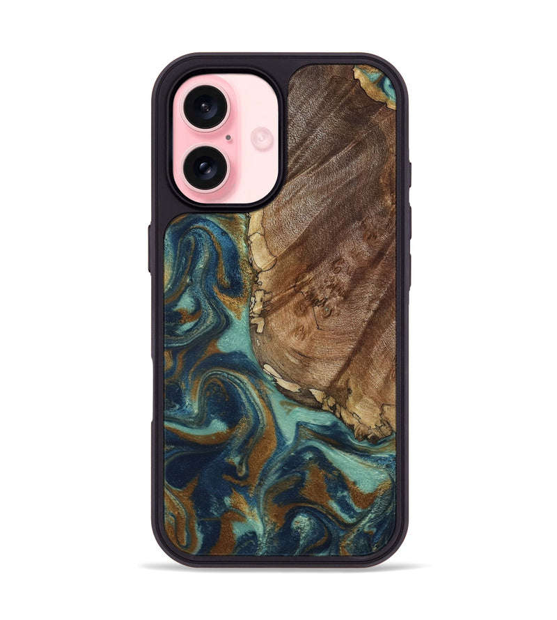 iPhone 16 Wood Phone Case - Ike (Teal & Gold, 793065)