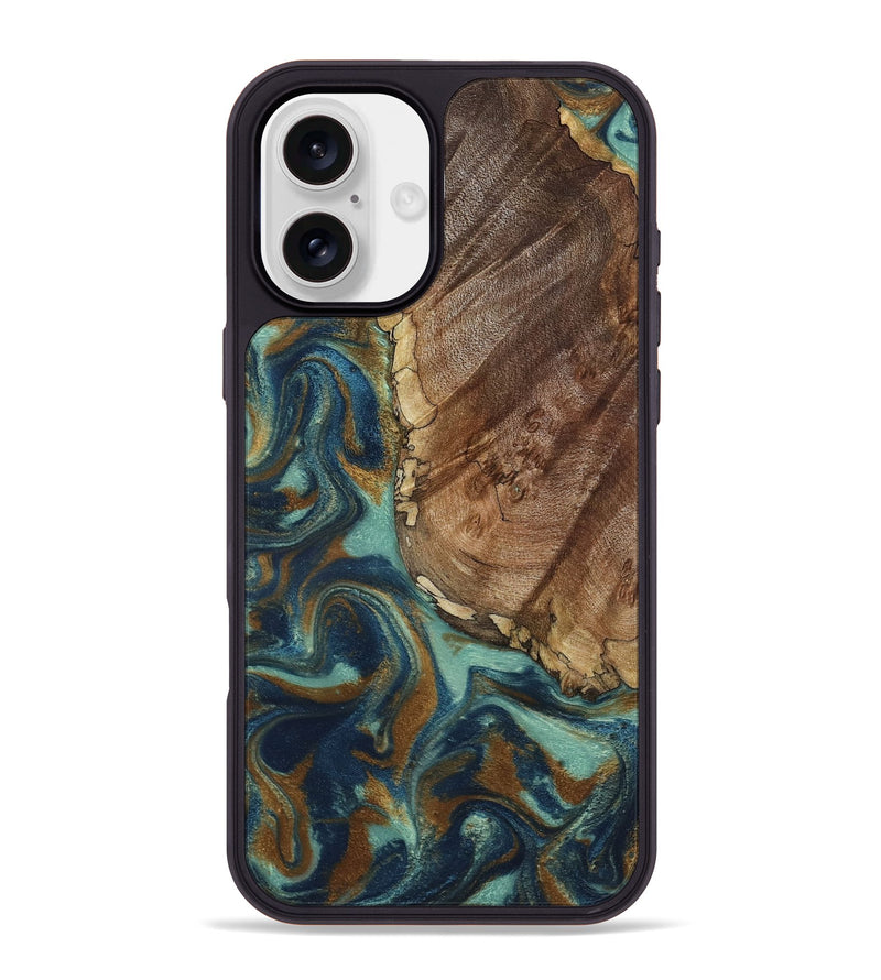 iPhone 16 Plus Wood Phone Case - Ike (Teal & Gold, 793065)