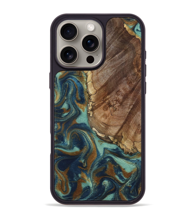 iPhone 16 Pro Max Wood Phone Case - Ike (Teal & Gold, 793065)