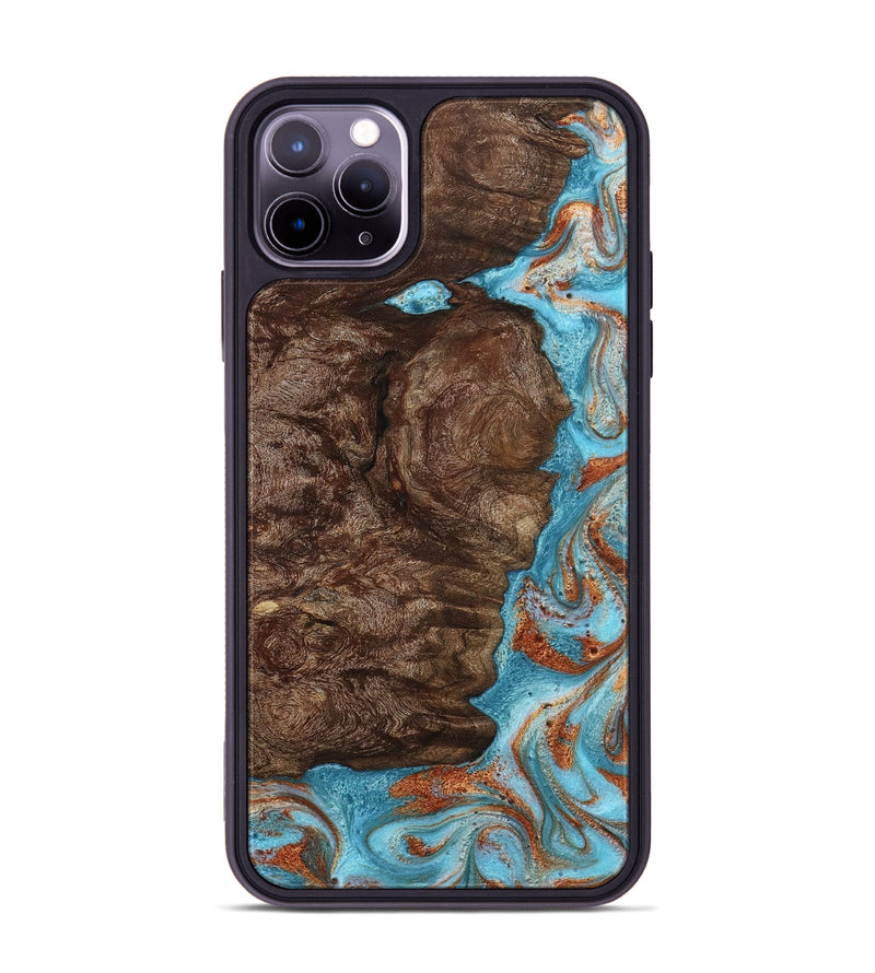 iPhone 11 Pro Max Wood Phone Case - Brook (Teal & Gold, 793066)