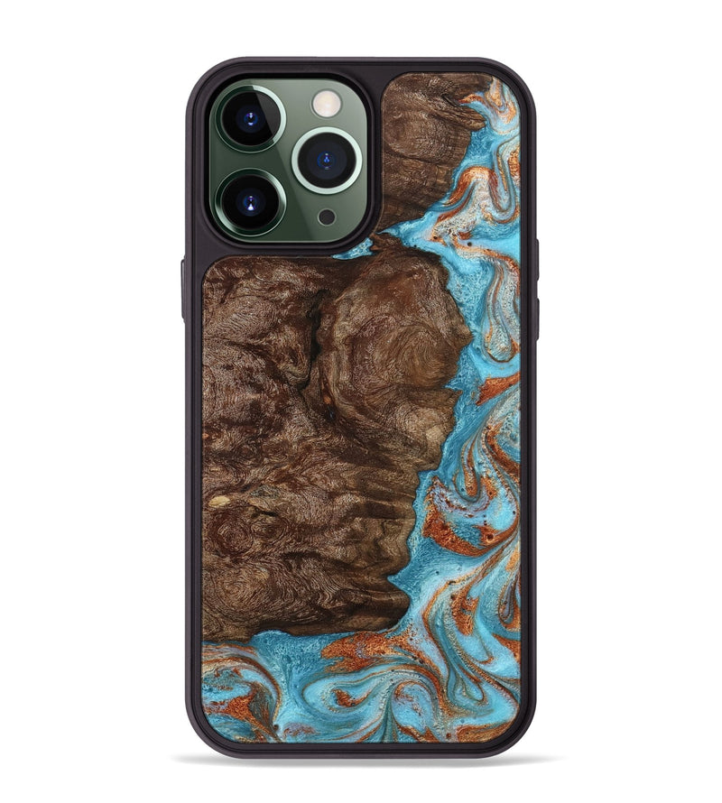 iPhone 13 Pro Max Wood Phone Case - Brook (Teal & Gold, 793066)