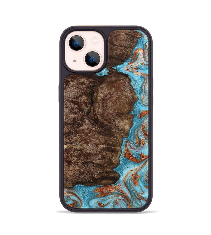 iPhone 14 Wood Phone Case - Brook (Teal & Gold, 793066)