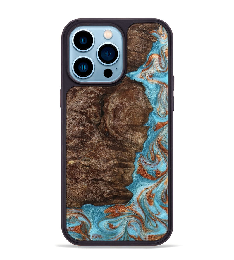 iPhone 14 Pro Max Wood Phone Case - Brook (Teal & Gold, 793066)