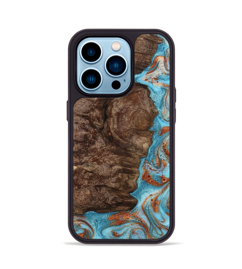 iPhone 14 Pro Wood Phone Case - Brook (Teal & Gold, 793066)
