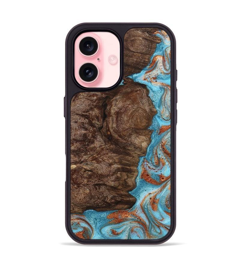 iPhone 16 Wood Phone Case - Brook (Teal & Gold, 793066)