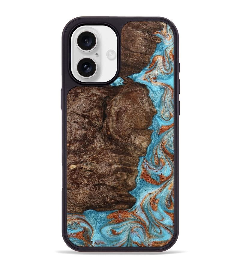 iPhone 16 Plus Wood Phone Case - Brook (Teal & Gold, 793066)