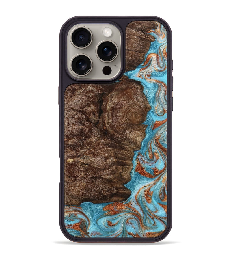 iPhone 16 Pro Max Wood Phone Case - Brook (Teal & Gold, 793066)