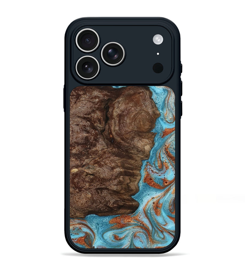 iPhone 17 Pro Max Wood Phone Case - Brook (Teal & Gold, 793066)