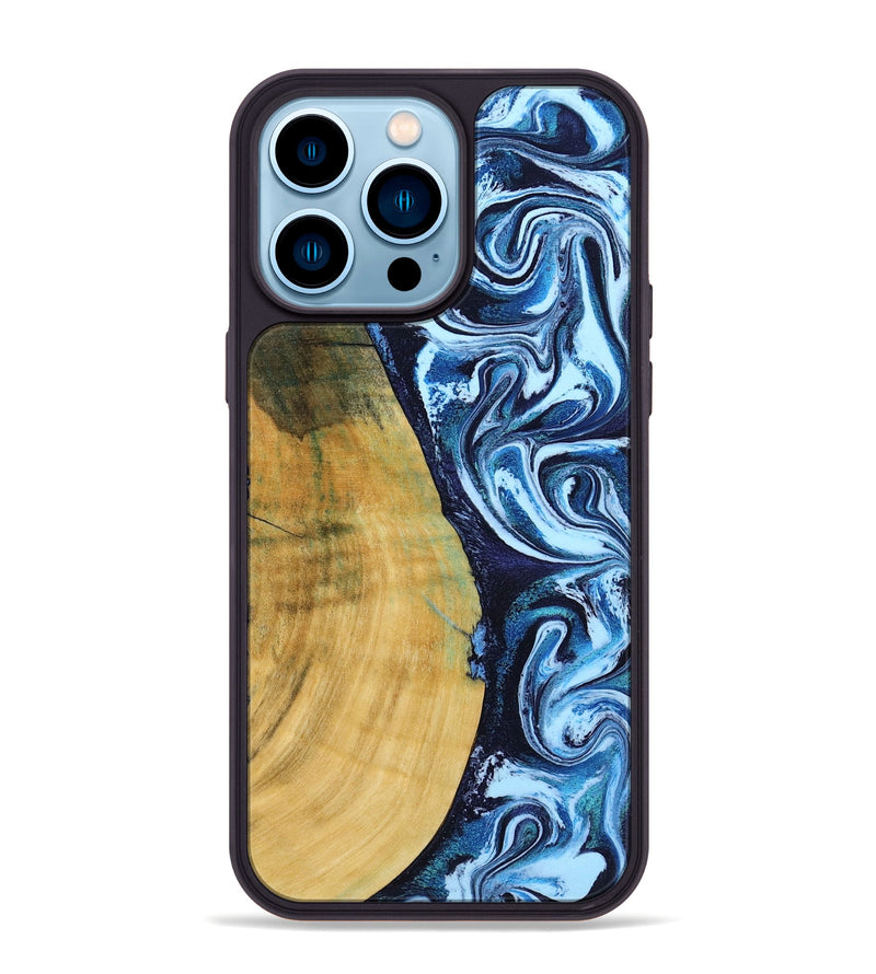 iPhone 14 Pro Max Wood Phone Case - Amya (Blue, 793085)