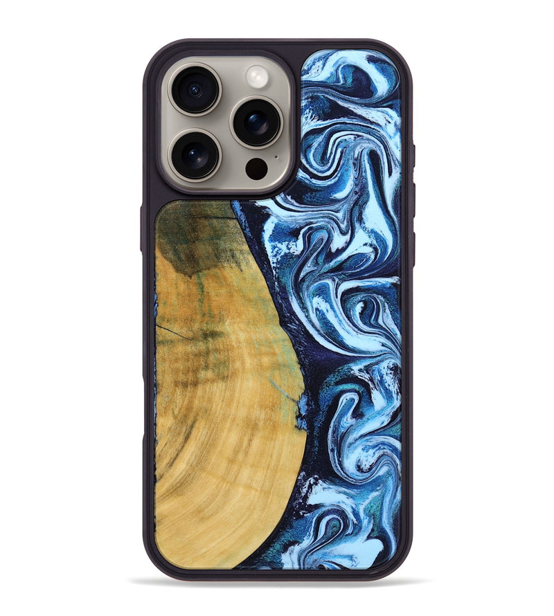 iPhone 16 Pro Max Wood Phone Case - Amya (Blue, 793085)