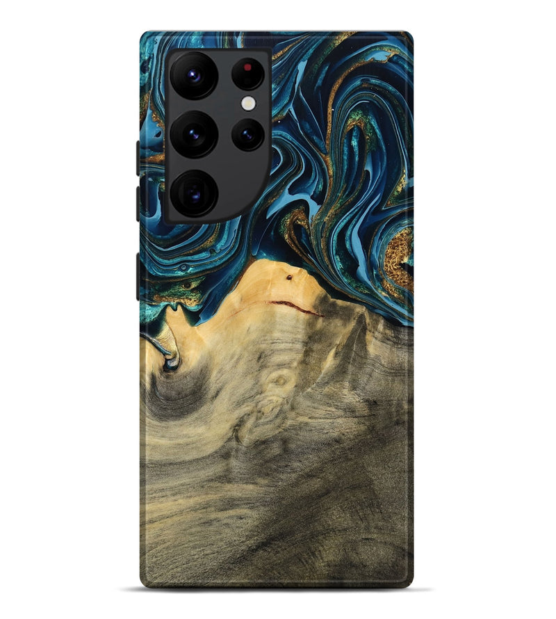 Galaxy S22 Ultra Wood Live Edge Phone Case - Taft (Teal & Gold, 793136)