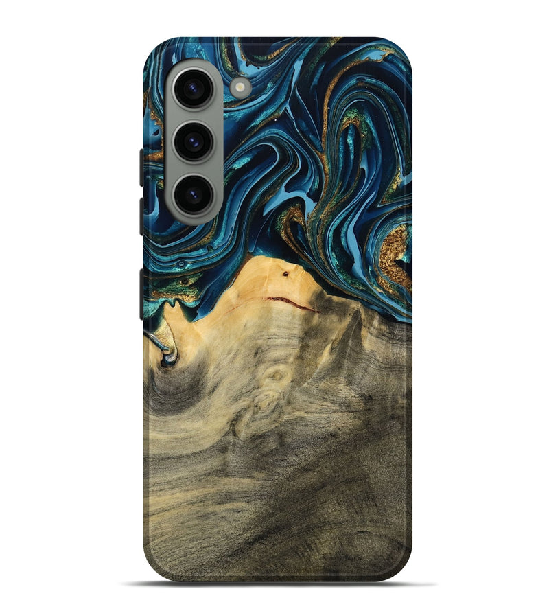 Galaxy S23 Plus Wood Live Edge Phone Case - Taft (Teal & Gold, 793136)