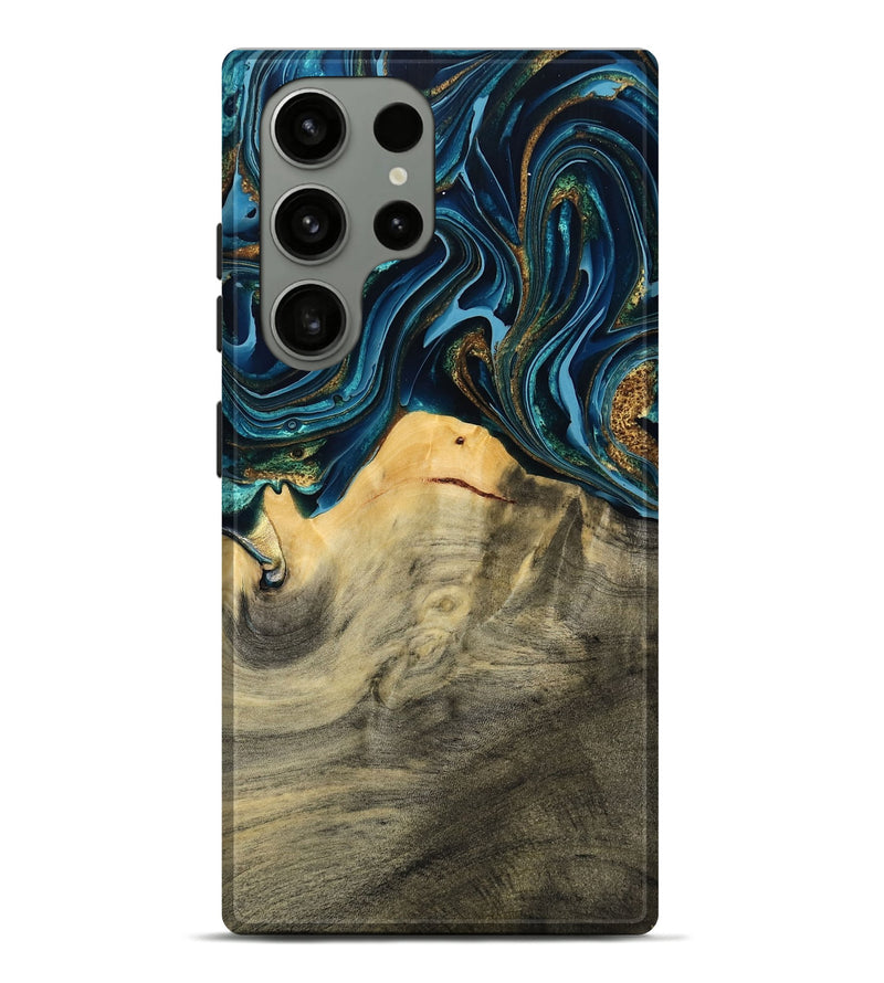 Galaxy S23 Ultra Wood Live Edge Phone Case - Taft (Teal & Gold, 793136)
