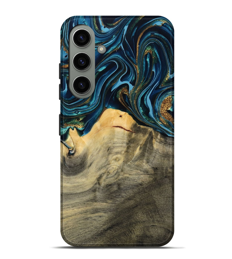 Galaxy S24 Plus Wood Live Edge Phone Case - Taft (Teal & Gold, 793136)