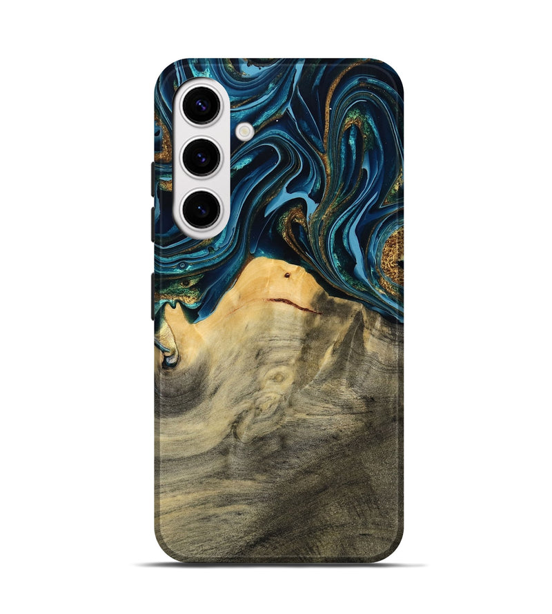 Galaxy S25 Wood Live Edge Phone Case - Taft (Teal & Gold, 793136)