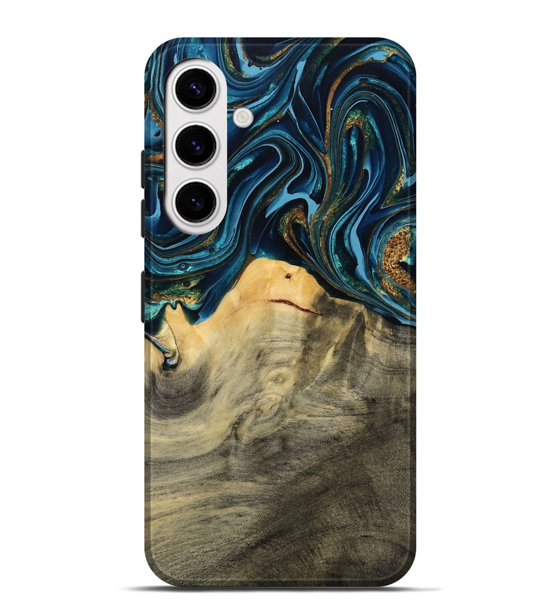 Galaxy S25 Plus Wood Live Edge Phone Case - Taft (Teal & Gold, 793136)