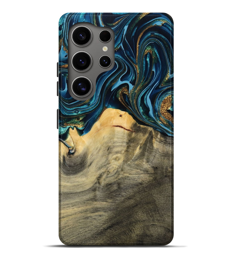 Galaxy S25 Ultra Wood Live Edge Phone Case - Taft (Teal & Gold, 793136)